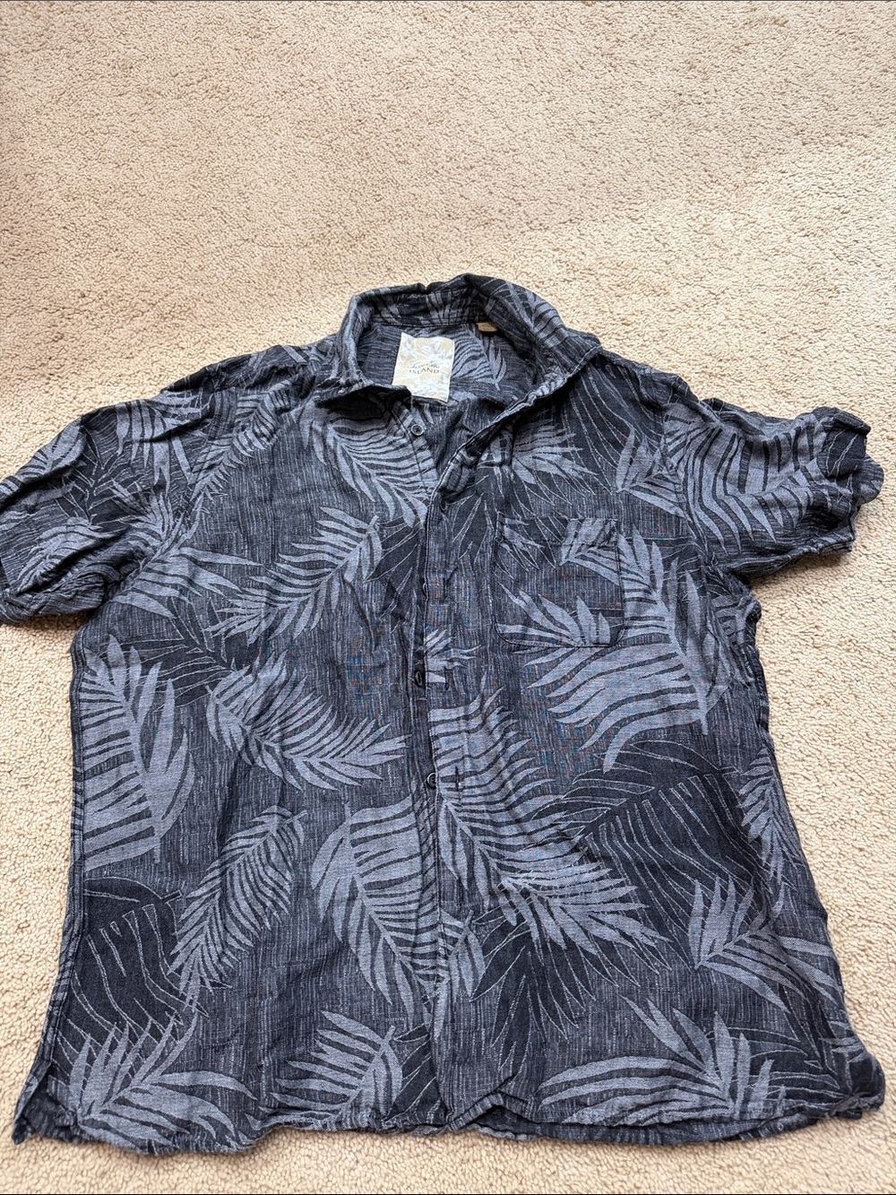 Tasso Elba Navy Palm-Print Short-Sleeve Button-Up Shirt